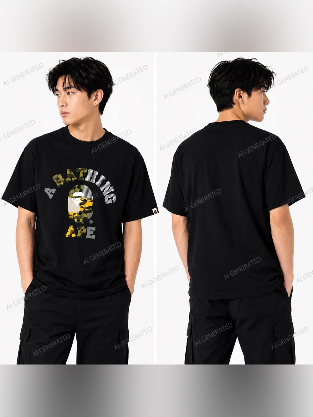 BNWOT BAPE Military Crazy College T-Shirt Black Men’s Size L